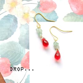 d1-36　心の安定【いちご】しずくドロップと【アベンチュリン】のアレンジピアス（パーツ変更可能）