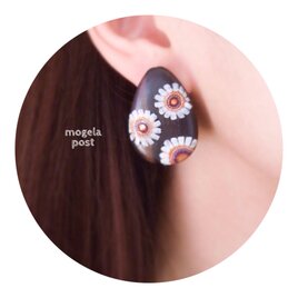 【14kgf】precious flower♡エボニーウッドの耳飾り persimmon×purpleredの画像