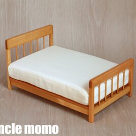 ドール用ベッド　ダブル（色：オーク）　1/12ミニチュア家具
