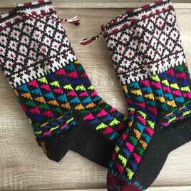 **キリム柄♡ロング手編み靴下**【23.0-24.5cm】