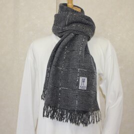 Owarishima（尾張縞）マフラーグレー窓格子＊尾州編み