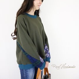 [予約販売] カーキとリバティモックネックプルオーバー