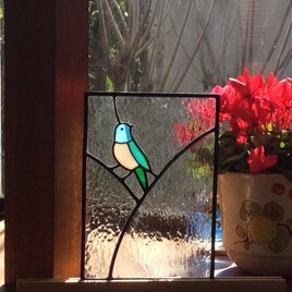 ステンドグラスパネル 【小鳥の小窓】 リビング、子供部屋インテリア (受注制作)の画像