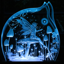 妖精「Wish」　LED照明付き　エッチングガラス パネルオブジェの画像