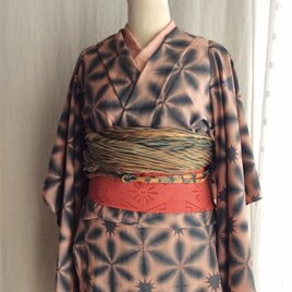 草木染地色の雪花絞り木綿反物13ｍ　スレン黒 の雪花絞り