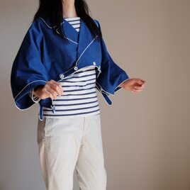 春sale◎ short！short！オーバーコート - コットンナイロン　ロイヤルブルー に ホワイトパイピングの画像