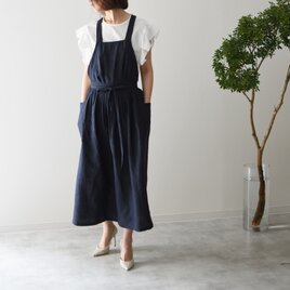 リネン　エプロンドレス　Dressy line NAVYの画像