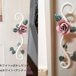 薔薇の手すり アイアン製 国産 ローズ 扉手摺 ドア ハンドル 小屋収納 取っ手 建具 ＤＩＹ つるバラの画像