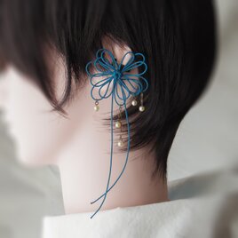 飾り結びかたっぽイヤーカフ「ヒタ降リ揺レル」【軽量】＋グラスパールで浴衣・着物・洋服に。