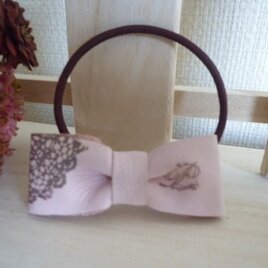 本革リボンヘアアクセサリー（スモーキーピンク）