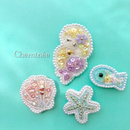 マーメイドと海の仲間たちブローチ