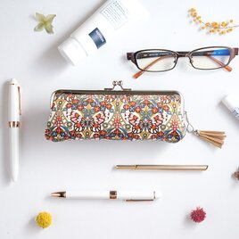 リバティ[モリス・フラッター]のがま口マルチポーチ（レッド）タッセルチャーム付き