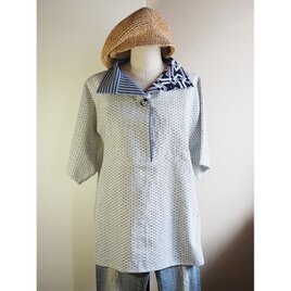 K's -選べる白絣に変わり衿のかぶりブラウス【セミオーダー】-綿・麻昆の着物地から