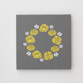 ローズリースのファブリックパネル M-109◆グレー/黄-白