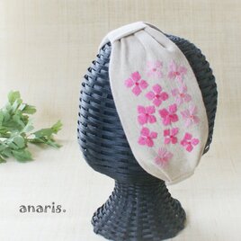【紫陽花(あじさい)・リネン刺繍】★２wayヘアバンド