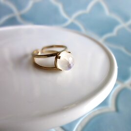 天然石の指輪 ■ フリーサイズ カボション ■ ホワイトラブラドライト（レインボームーンストーン）