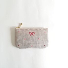 dot coin-purse (linen × red)の画像