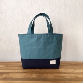 帆布のミニトート（ターコイズ×ネイビー）の画像