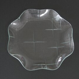 昭和の型板ガラスを使った花型皿（絣）の画像