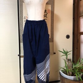 着物リメイク：アンティーク浴衣のゆったりモンペ風パンツ