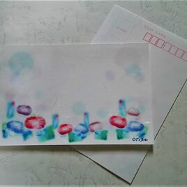 暑中お見舞い・残暑お見舞い3枚セット(和紙はがき) 　朝顔のイラスト　パステルアート絵葉書の画像