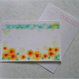 暑中お見舞い・残暑お見舞い3枚セット(和紙はがき) 　向日葵のイラスト　パステルアート絵葉書の画像