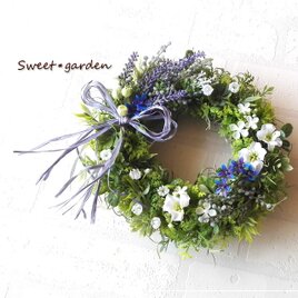 清々しく爽やかな色に癒されるリース（fw126）＊玄関ドアなど外にも飾れるアーティフィシャルリース