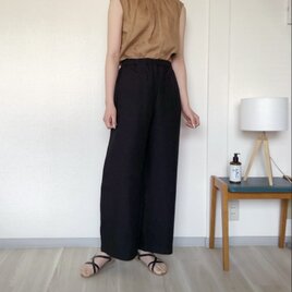 【予約販売】リネンのシンプルパンツ  ブラック