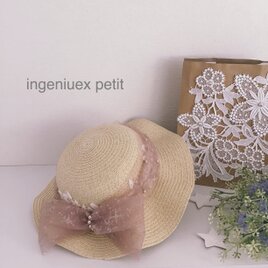 キッズハット グリッターチュールリボン＆レース 【52ｃｍ】