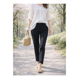 ❤待望の再販❤穿いている感じがしない美脚スキニーストレートストレッチロングパンツ:7～13号の方対応！通年使用◎ブラック