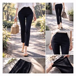 黒ブラック 美脚ストレッチ スキニーストレートパンツ 大人女性のための快適ロング 7～13号対応 通年OK 再販５回