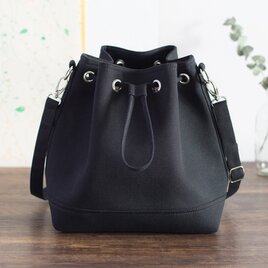 帆布マルチショルダーバッグ Lサイズ【ブラック】3WAY可愛い巾着バッグ 手提げ/肩掛け/斜めがけ/リュックサック