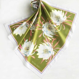 ミニスカーフ「月下美人（大人のオリーブグリーン）」 ( コットン )