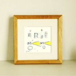 水彩画 池と花 木製フレーム付き 水彩画 池と花 木製フレーム付き