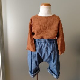 DENIM PRINT タックサルエルパンツ *ネイビー*　size 80の画像