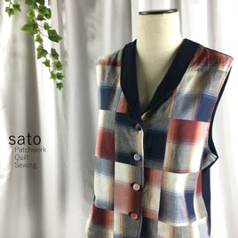 木綿とフランネルのパッチワークベスト