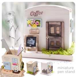 【ミニチュア＊木製ペンスタンド】お家 カフェ ペン立て 文具 グリーン フラワー ナチュラル