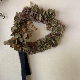 秋色紫陽花のリース