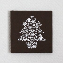 クリスマスツリーのファブリックパネル　M-501◆チョコ/白