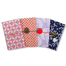 手ぬぐいハンカチで作ったポチ袋/4枚セット/縁起柄/no,3