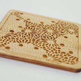 木製コースター 熊谷型紙　菊・雪輪