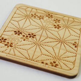 木製コースター 熊谷型紙　麻の葉・桜