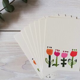 一筆カード7枚セット・型染め「花・赤」の画像