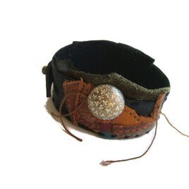 牛革　ブレスレット　ブラック　コラージュ