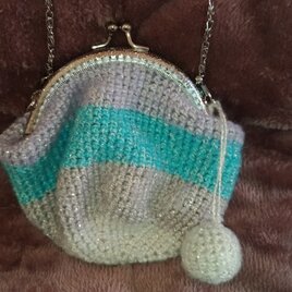 編みがま口ポーチ　ボーダー