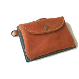 牛革　pass card case アンティークブルー×アンティークレッド