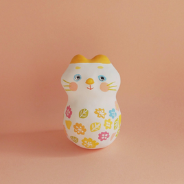 張り子　ねこだるま　お花と葉っぱと