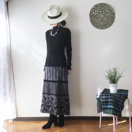 パネルジャガードのロング丈スカート