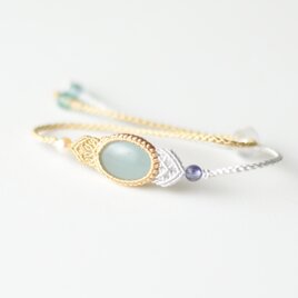 【シルク】アクアマリン/マクラメブレスレット