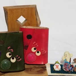 【受注生産】ドットめだまちゃん　レザーコンパクト財布　グリーン